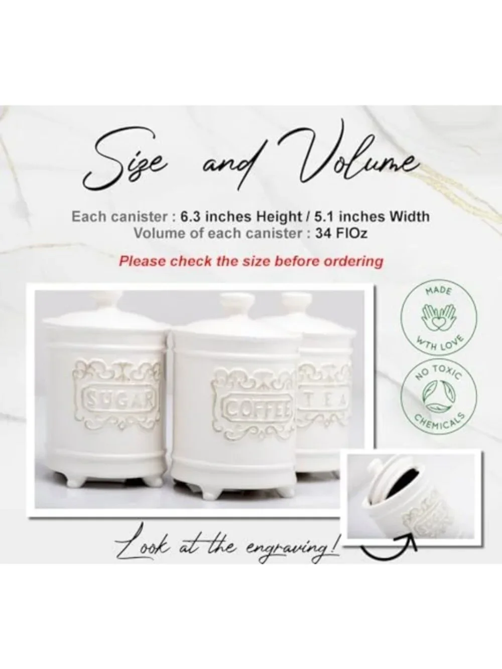 3-Piece Ceramic Canister Set - 35 Oz Each, Airtight Lids, Kitchen Storage